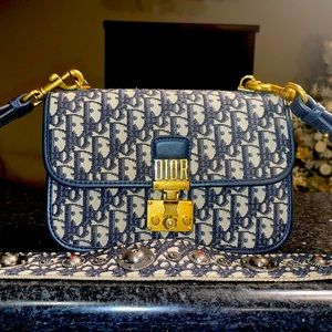 CD oblique small DiorAddict flap bag Navy blue PRE LOVED